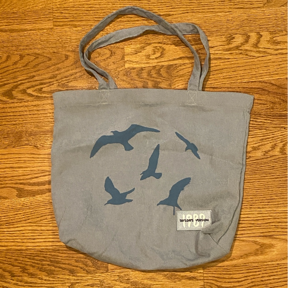 Taylor Swift blue corduroy tote bag with seagull design from 1989 TV